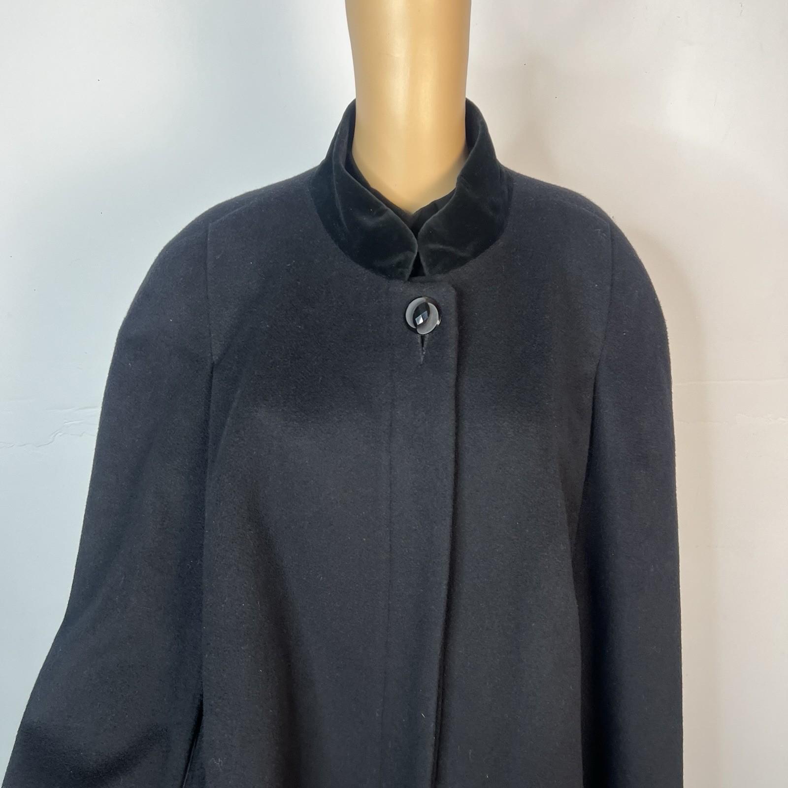 Vintage 1980s Alorna Black  Wool Cape Maxi Length Cloak One Size Mob Wife