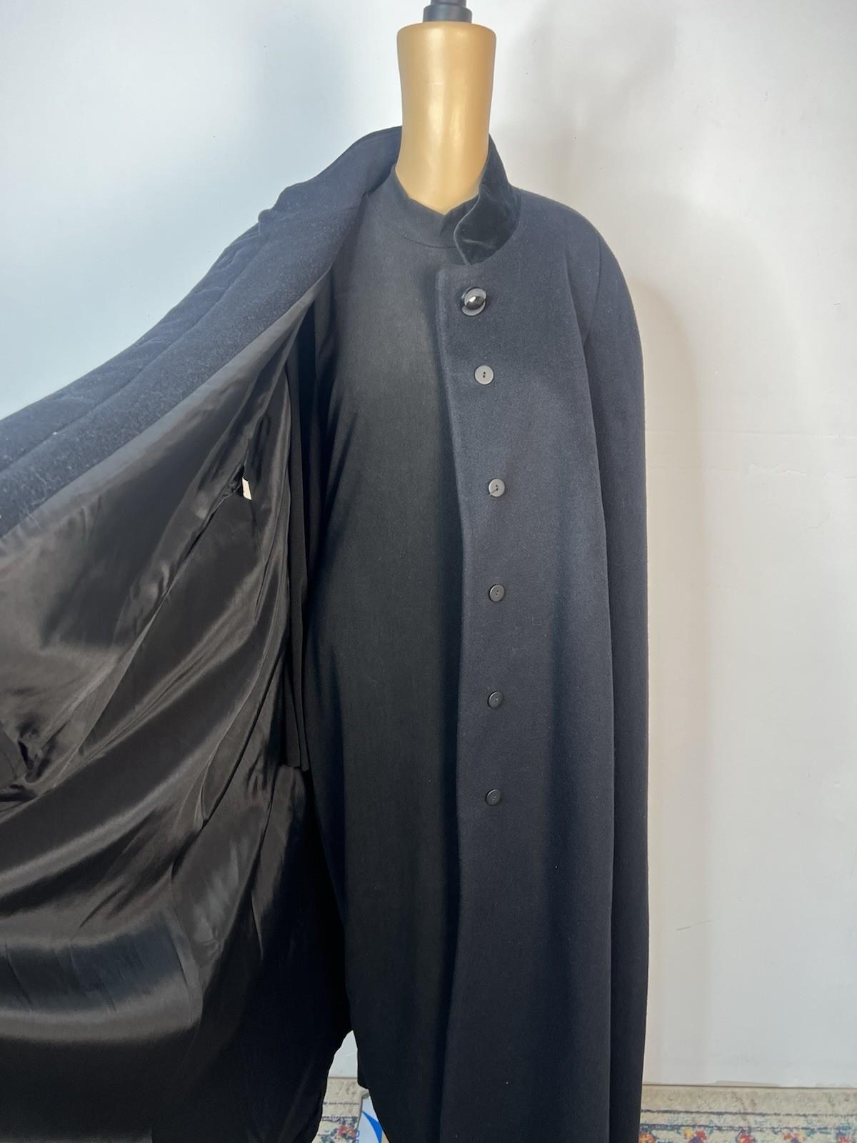 Vintage 1980s Alorna Black  Wool Cape Maxi Length Cloak One Size Mob Wife