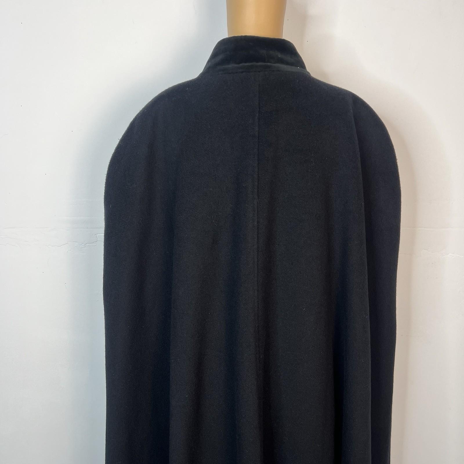 Vintage 1980s Alorna Black  Wool Cape Maxi Length Cloak One Size Mob Wife