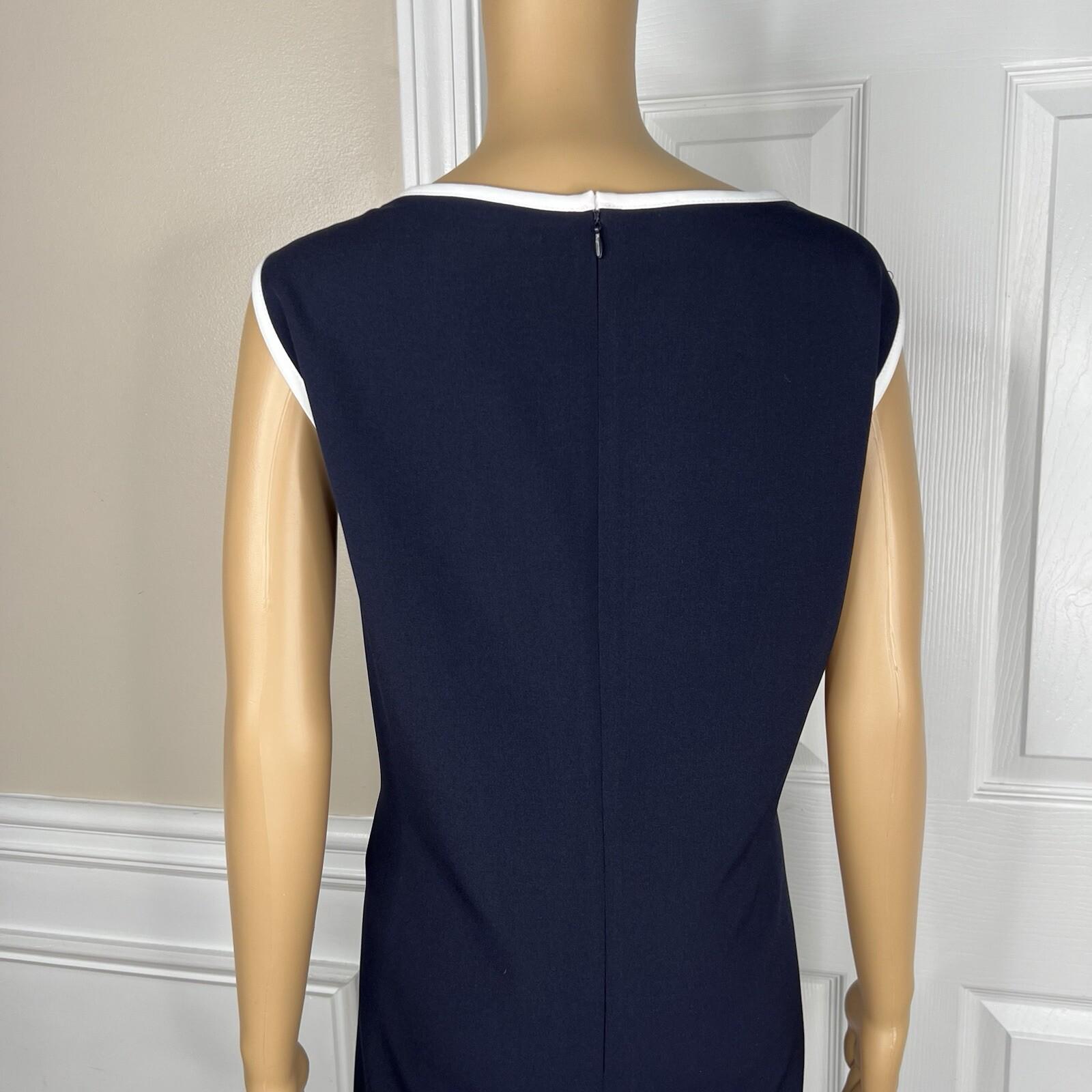 Evan Picone Polyester Stretch Dress 18 Suit 16 Navy Blue White Open Front 2PC
