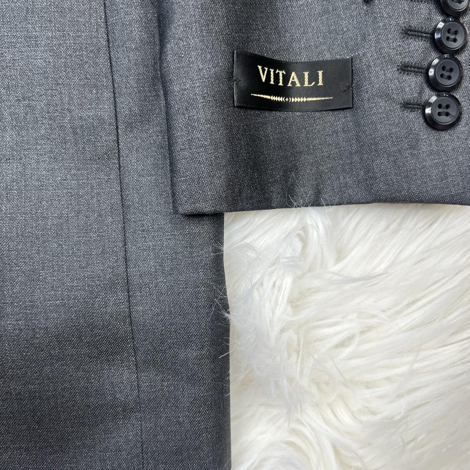 Vitali Men 3PC Suit 38R Pants 32x30 Vest Charcoal Sheen Soft Fabric Unhemmed
