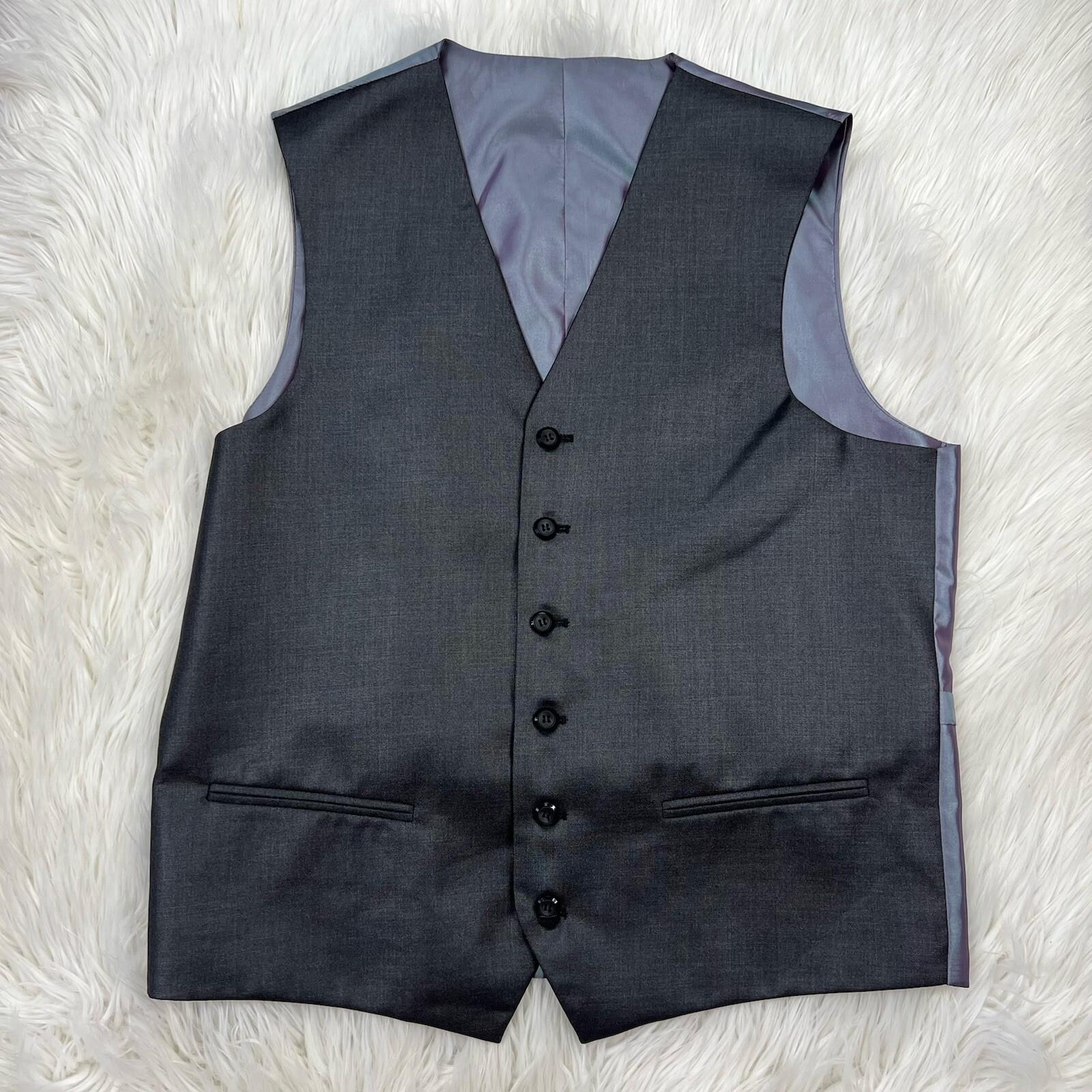 Vitali Men 3PC Suit 38R Pants 32x30 Vest Charcoal Sheen Soft Fabric Unhemmed