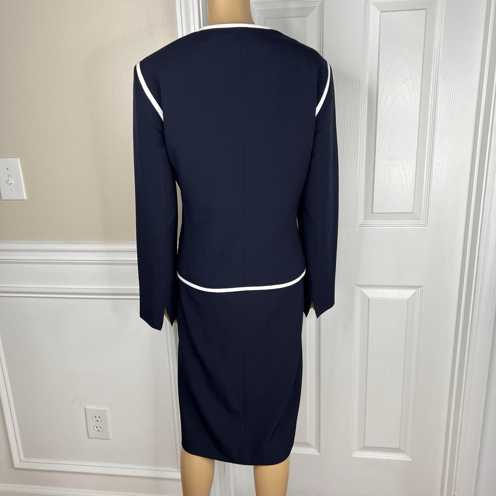 Evan Picone Polyester Stretch Dress 18 Suit 16 Navy Blue White Open Front 2PC