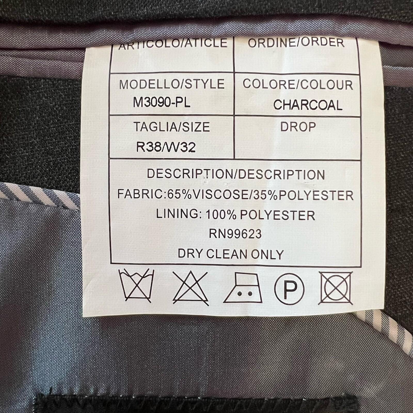 Vitali Men 3PC Suit 38R Pants 32x30 Vest Charcoal Sheen Soft Fabric Unhemmed