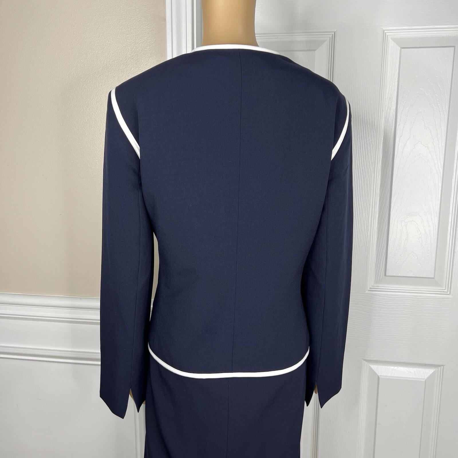 Evan Picone Polyester Stretch Dress 18 Suit 16 Navy Blue White Open Front 2PC