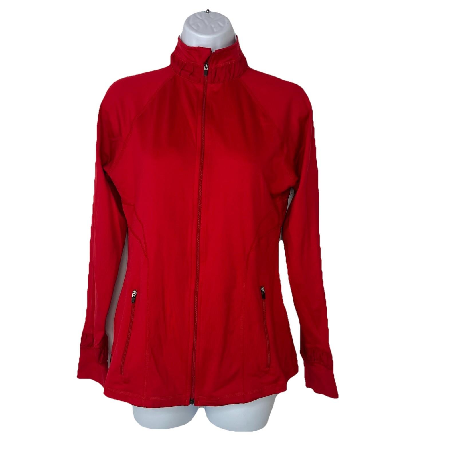 Spanx Active Slimming Contour Jacket S Red Mock Neck thumbholes anchor sleeves
