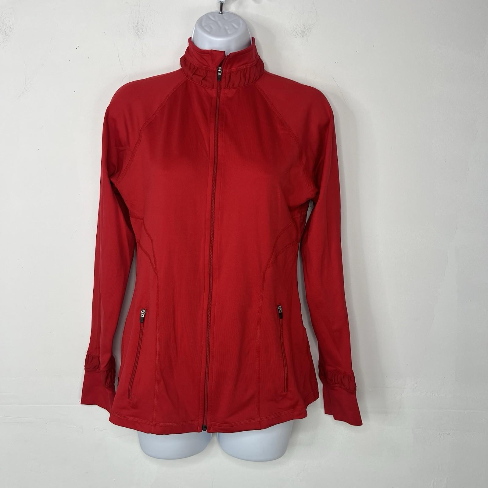 Spanx Active Slimming Contour Jacket S Red Mock Neck thumbholes anchor sleeves