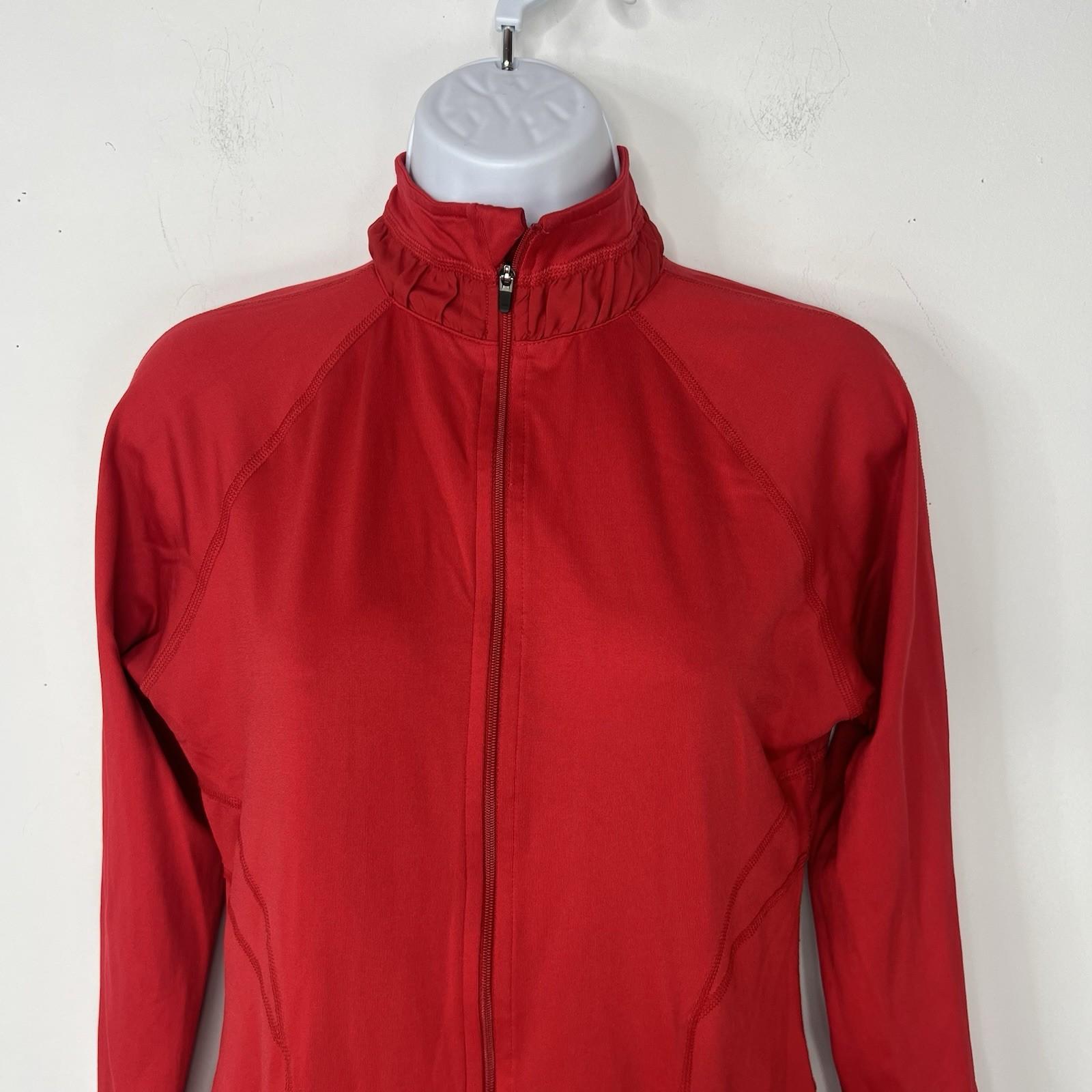 Spanx Active Slimming Contour Jacket S Red Mock Neck thumbholes anchor sleeves