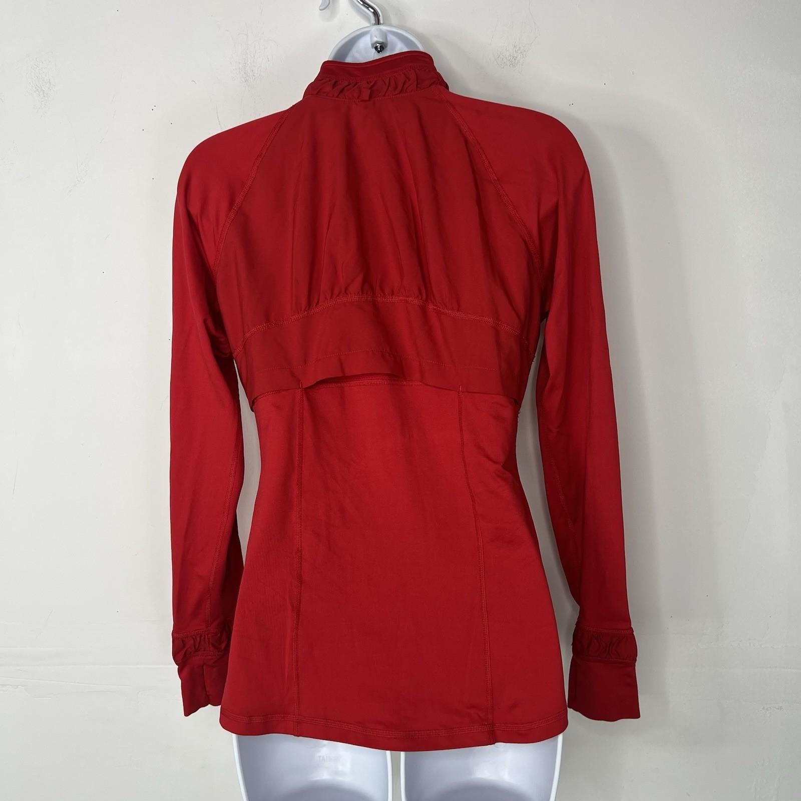 Spanx Active Slimming Contour Jacket S Red Mock Neck thumbholes anchor sleeves