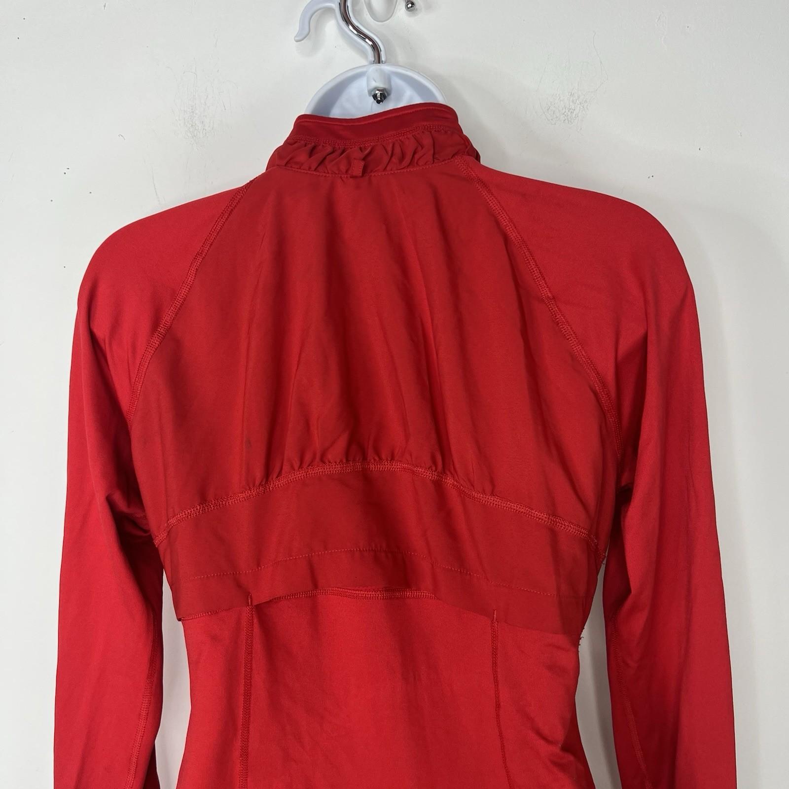 Spanx Active Slimming Contour Jacket S Red Mock Neck thumbholes anchor sleeves