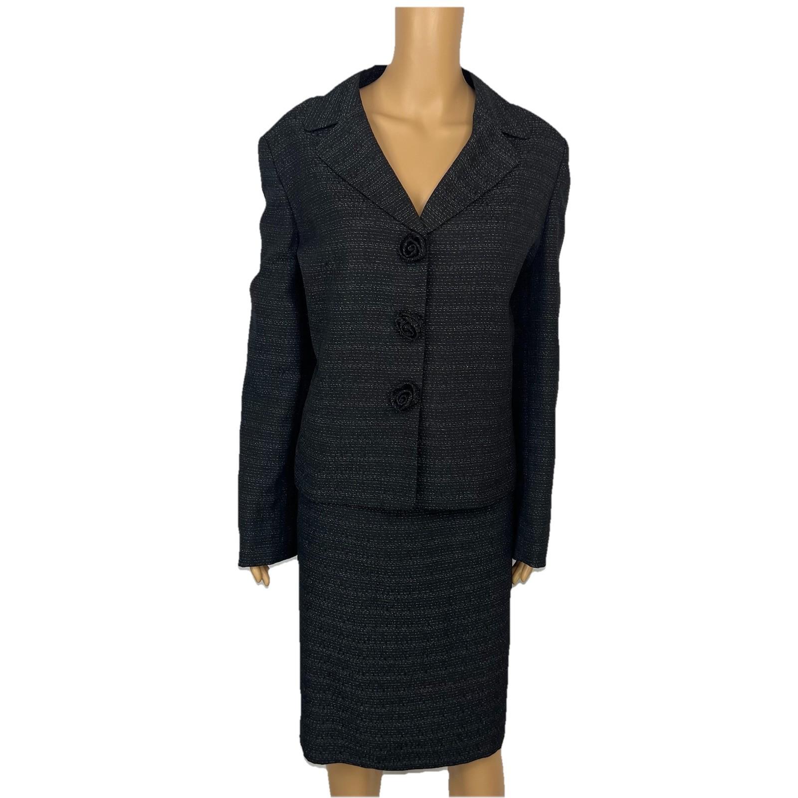 Le Suit Women Polyester Skirt Suit Size 18 Black White Notch Collar Business 2PC
