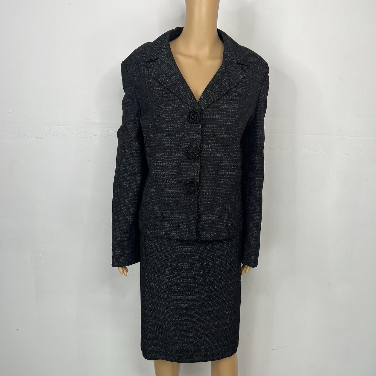 Le Suit Women Polyester Skirt Suit Size 18 Black White Notch Collar Business 2PC