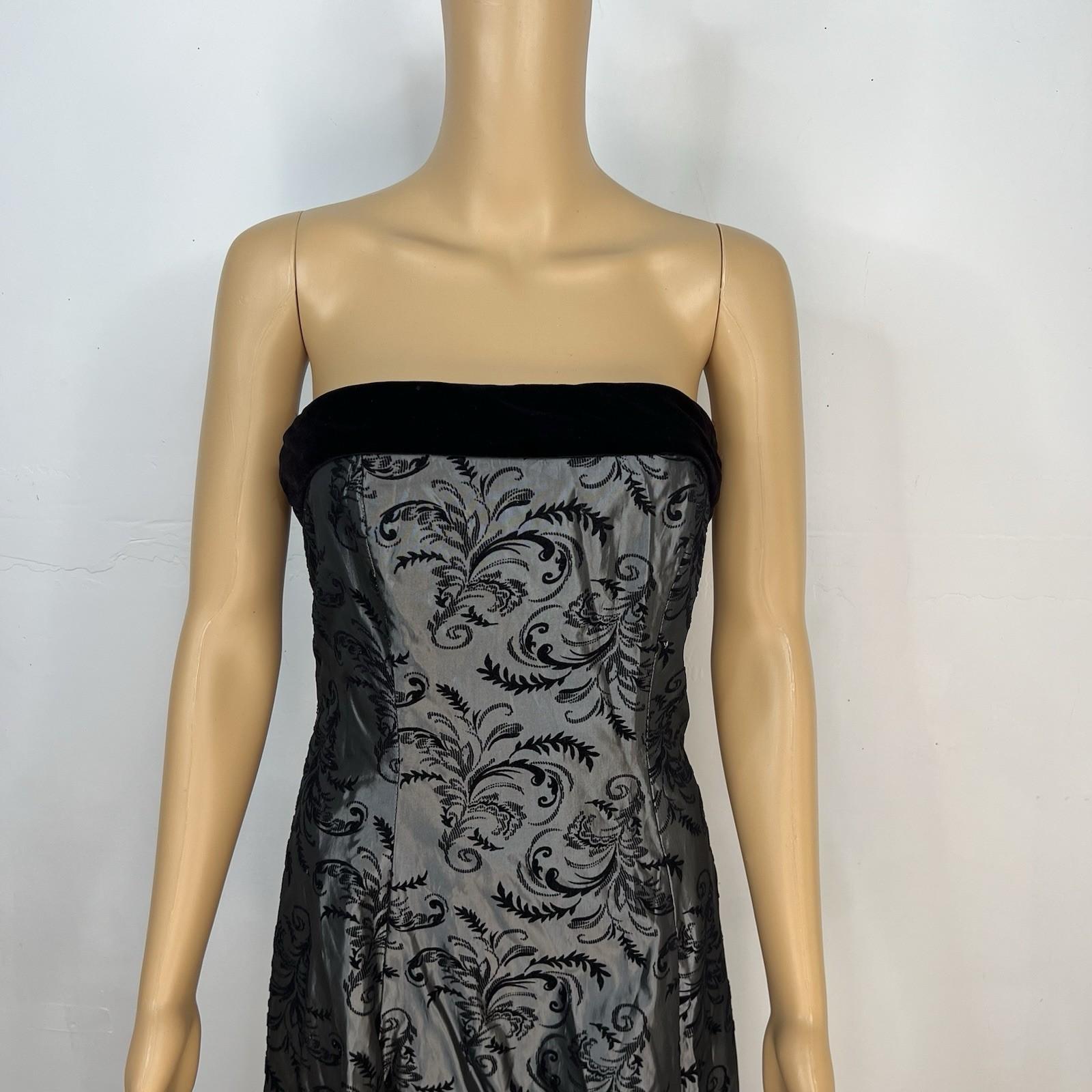 Dave & Johnny 90's Glam VTG Y2K Strapless Maxi Gown Size 4 Black Velvet Floral