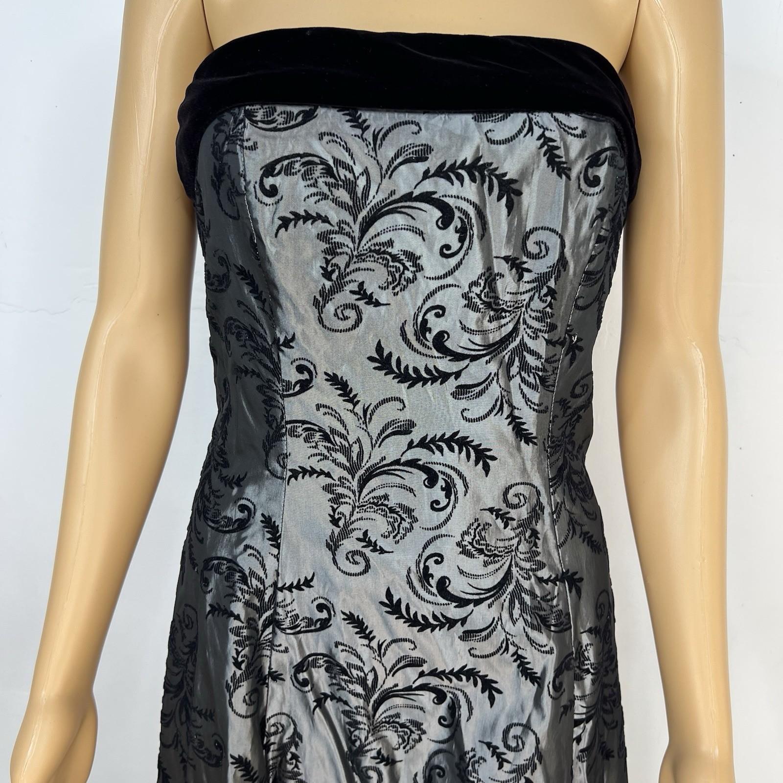 Dave & Johnny 90's Glam VTG Y2K Strapless Maxi Gown Size 4 Black Velvet Floral