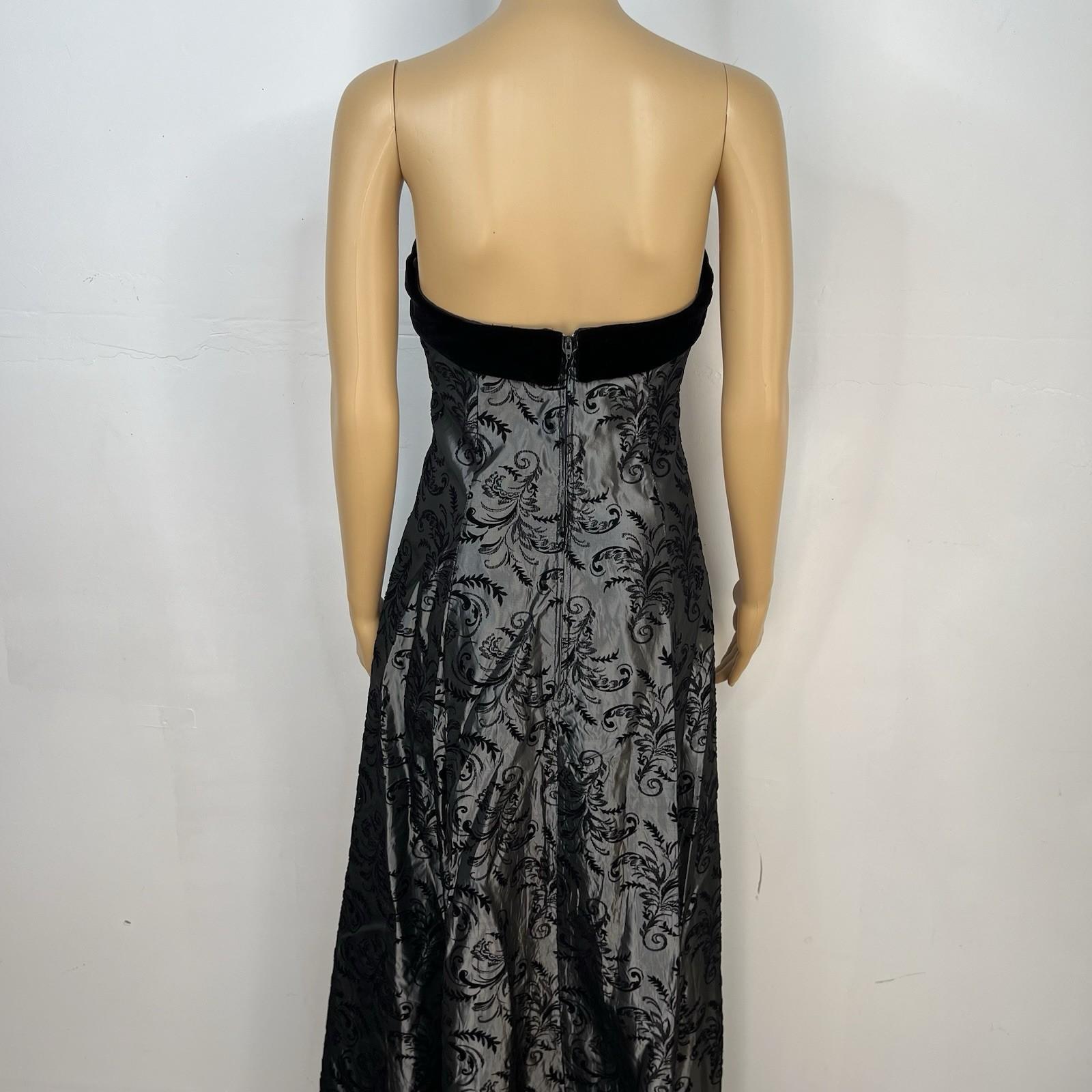 Dave & Johnny 90's Glam VTG Y2K Strapless Maxi Gown Size 4 Black Velvet Floral
