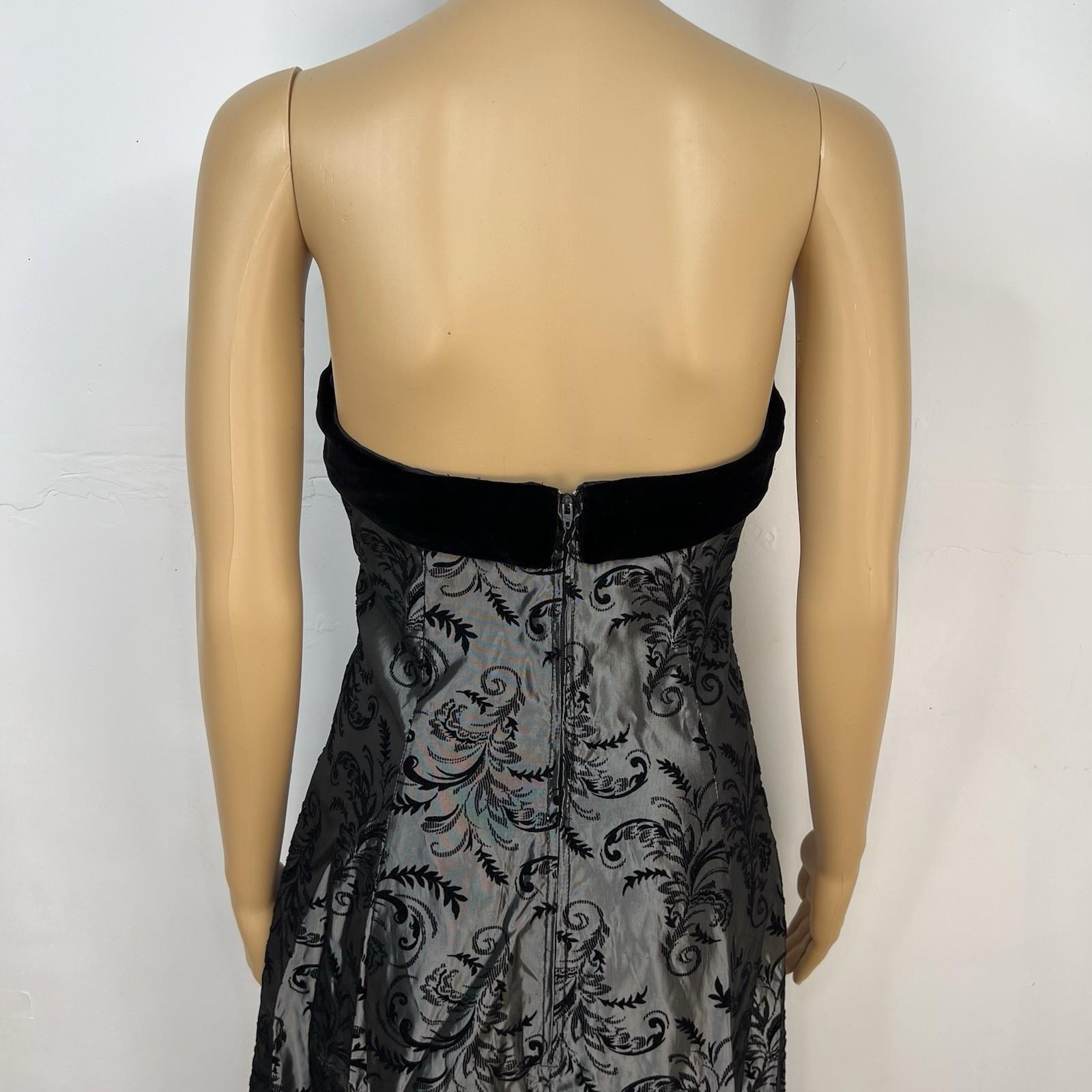 Dave & Johnny 90's Glam VTG Y2K Strapless Maxi Gown Size 4 Black Velvet Floral