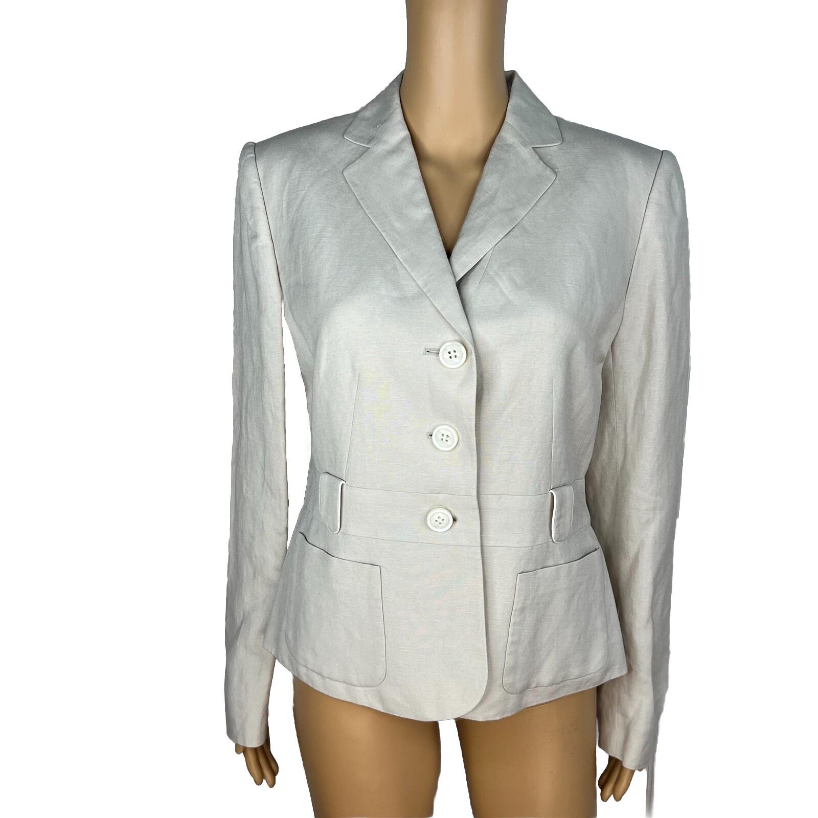 Calvin Klein Women Linen Rayon Blazer Size 8 Beige Lined Notch Collar New