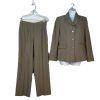 LE SUIT Polyester Pant Suit Size 6 Olive Green Striped Notch Collar Career 2PC