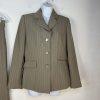 LE SUIT Polyester Pant Suit Size 6 Olive Green Striped Notch Collar Career 2PC