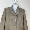 LE SUIT Polyester Pant Suit Size 6 Olive Green Striped Notch Collar Career 2PC