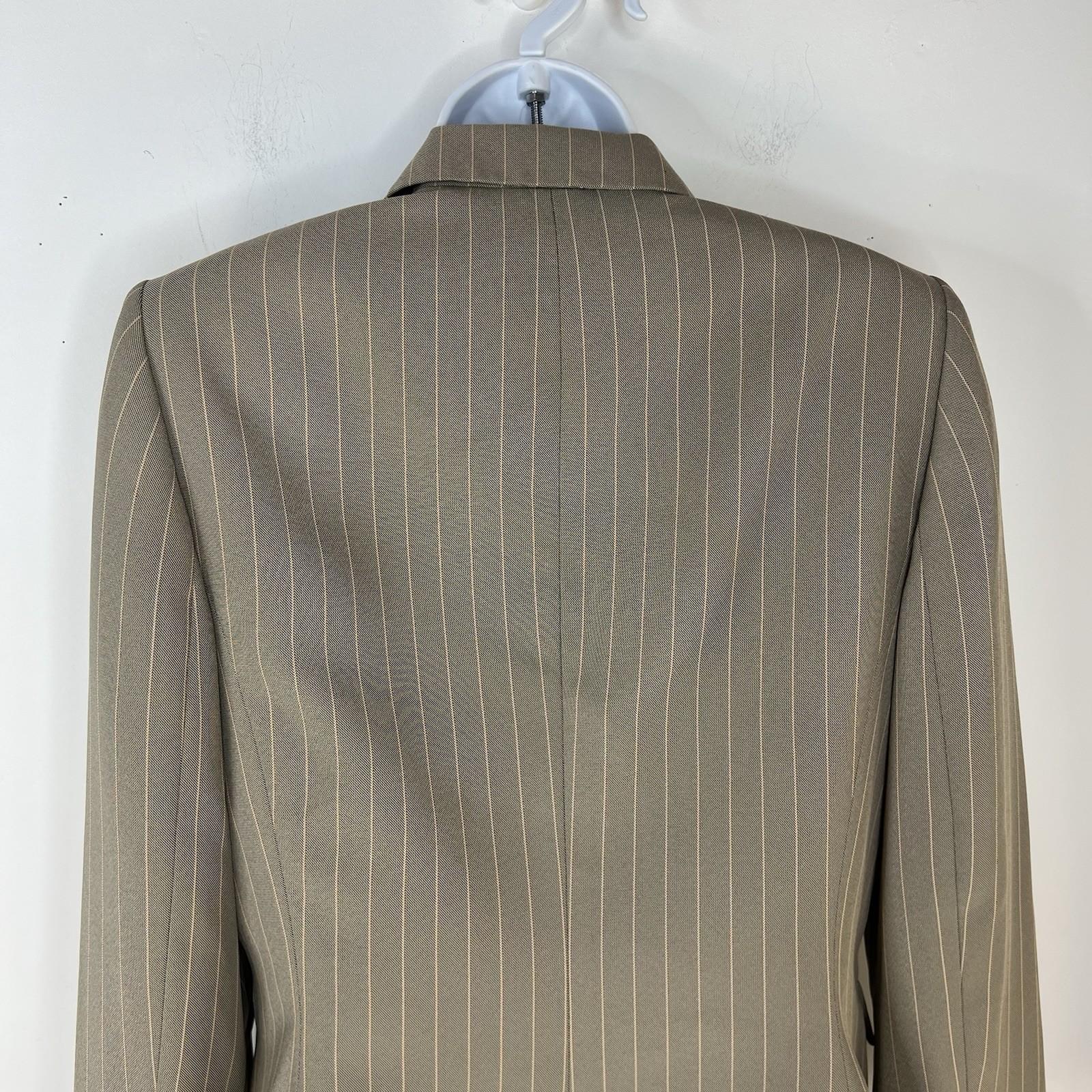 LE SUIT Polyester Pant Suit Size 6 Olive Green Striped Notch Collar Career 2PC