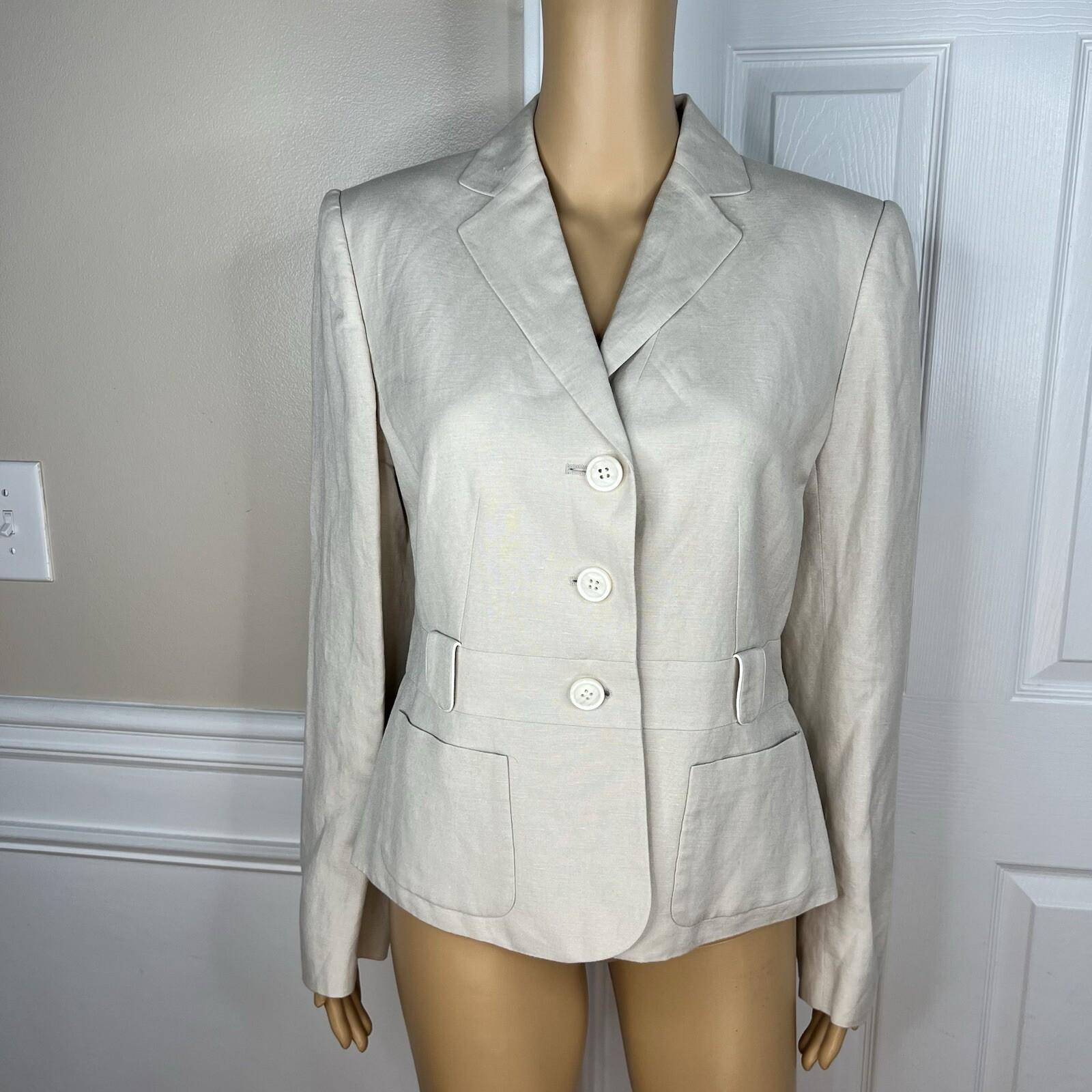 Calvin Klein Women Linen Rayon Blazer Size 8 Beige Lined Notch Collar New