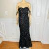 10-4470.jpg Love & Lemonade Sequin Evening Gown Size S Black Beaded Strapless Stretch Prom