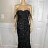 10-4471.jpg Love & Lemonade Sequin Evening Gown Size S Black Beaded Strapless Stretch Prom