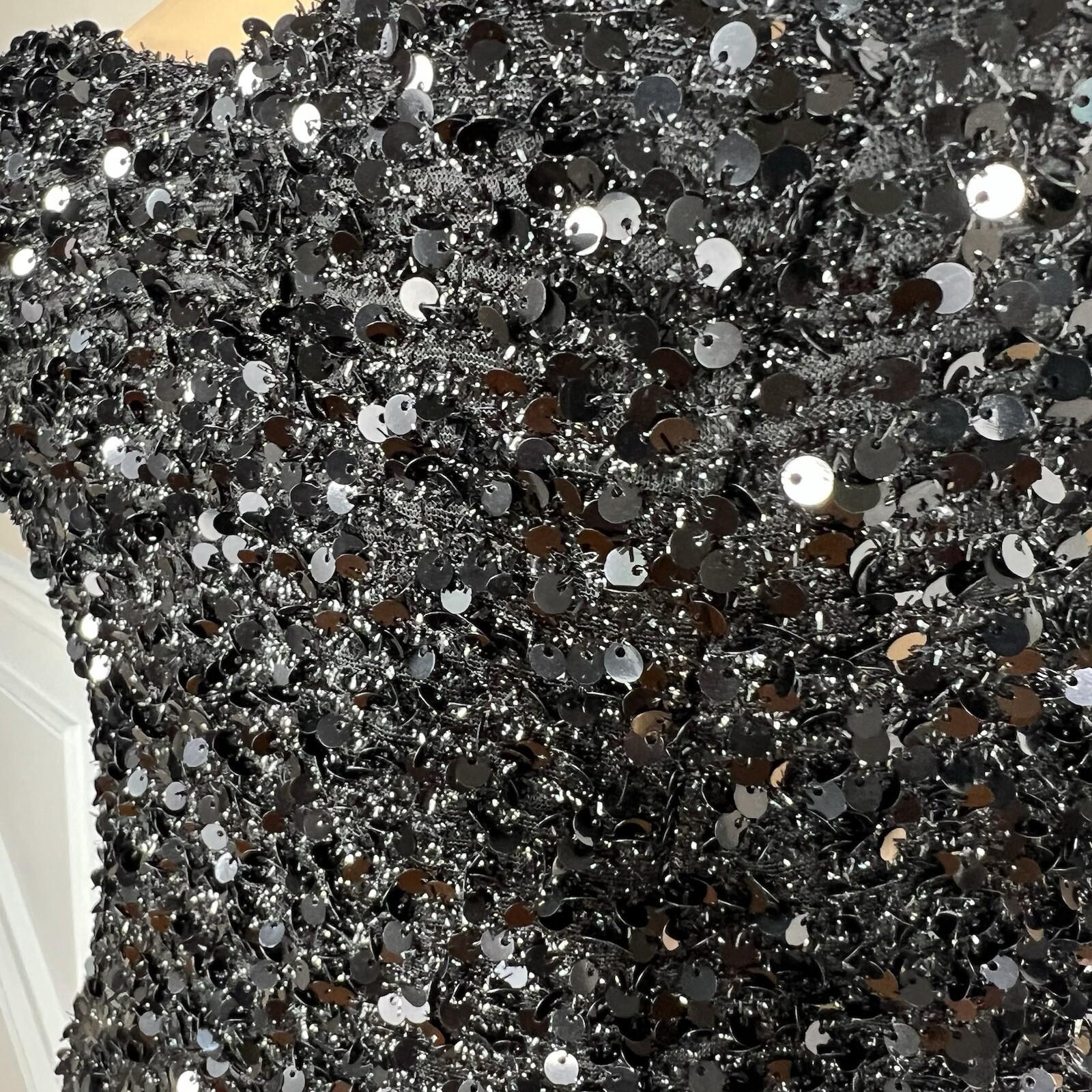 10-4474.jpg Love & Lemonade Sequin Evening Gown Size S Black Beaded Strapless Stretch Prom