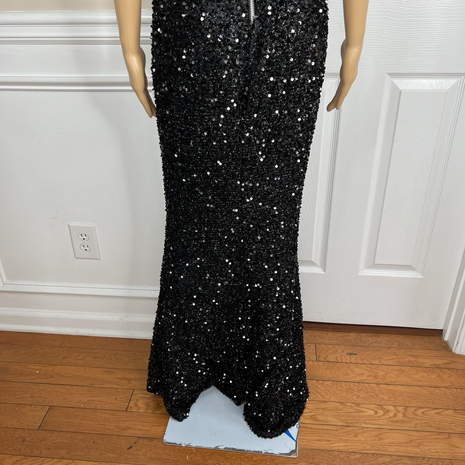 10-4477.jpg Love & Lemonade Sequin Evening Gown Size S Black Beaded Strapless Stretch Prom