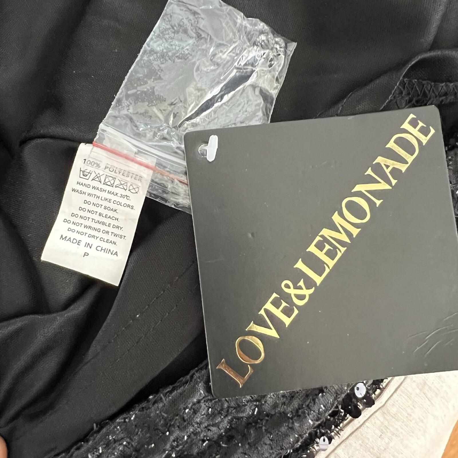 10-4479.jpg Love & Lemonade Sequin Evening Gown Size S Black Beaded Strapless Stretch Prom
