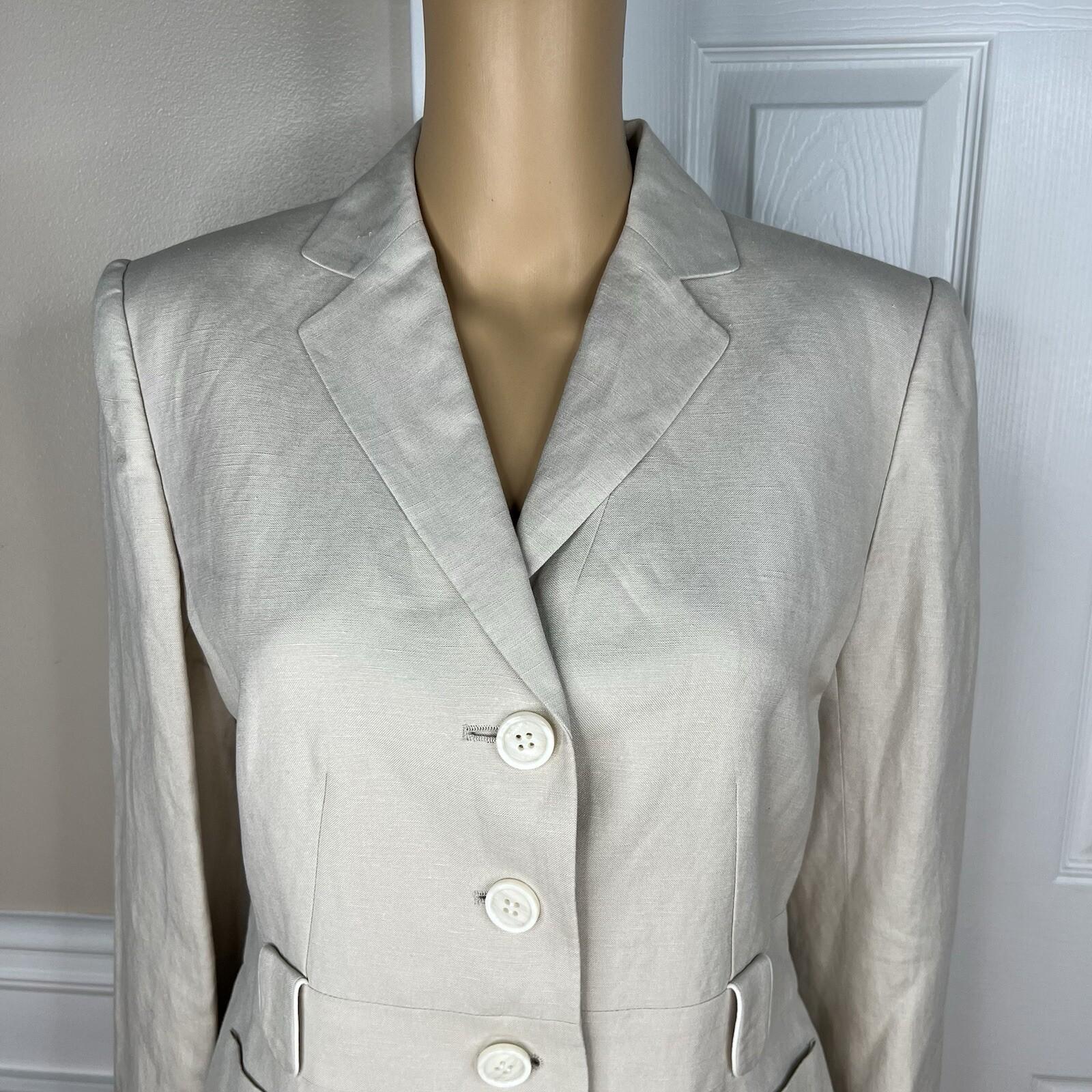 Calvin Klein Women Linen Rayon Blazer Size 8 Beige Lined Notch Collar New