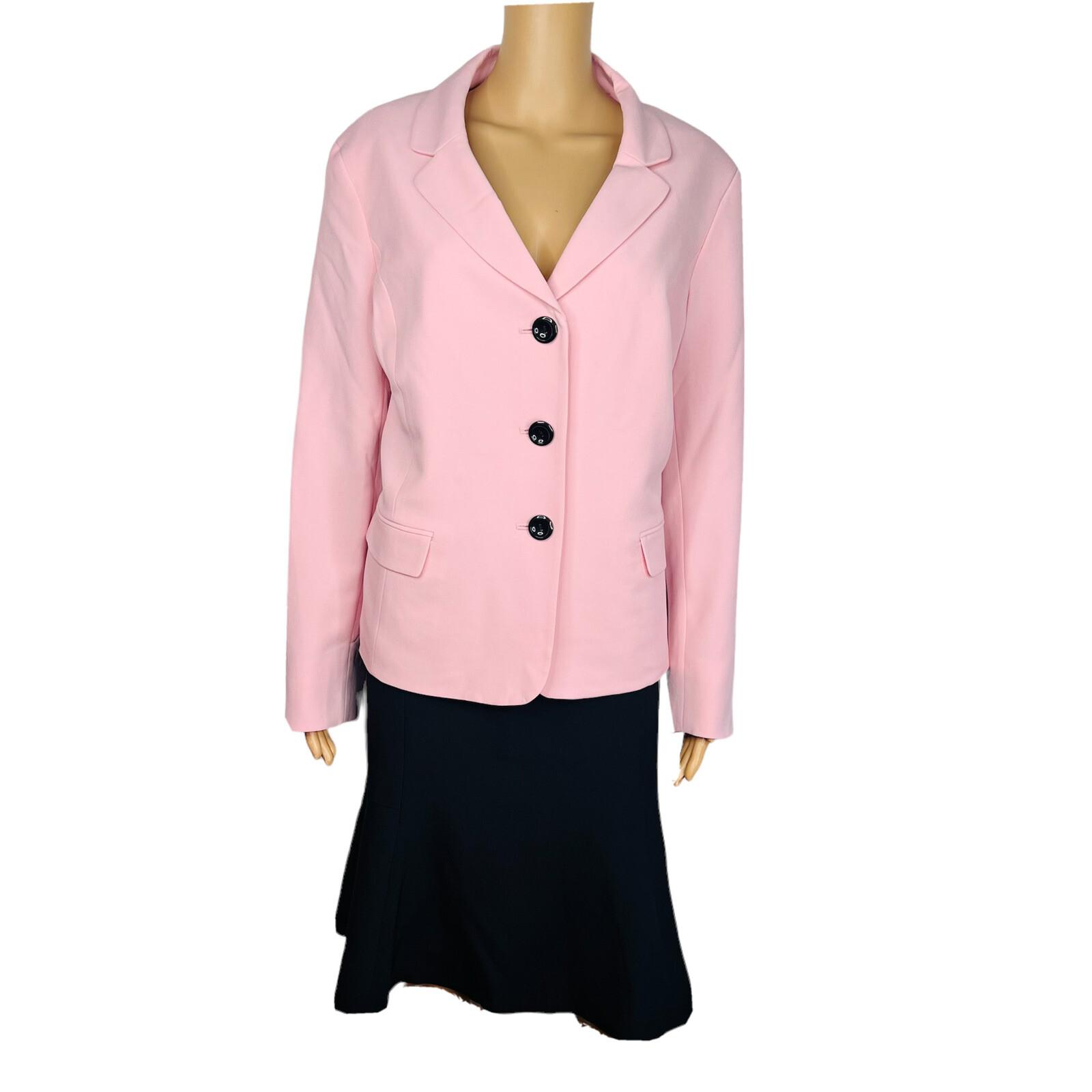 Le Suit Polyester Skirt Suit Size 18 Black Pink Notch Collar Flared Lined New