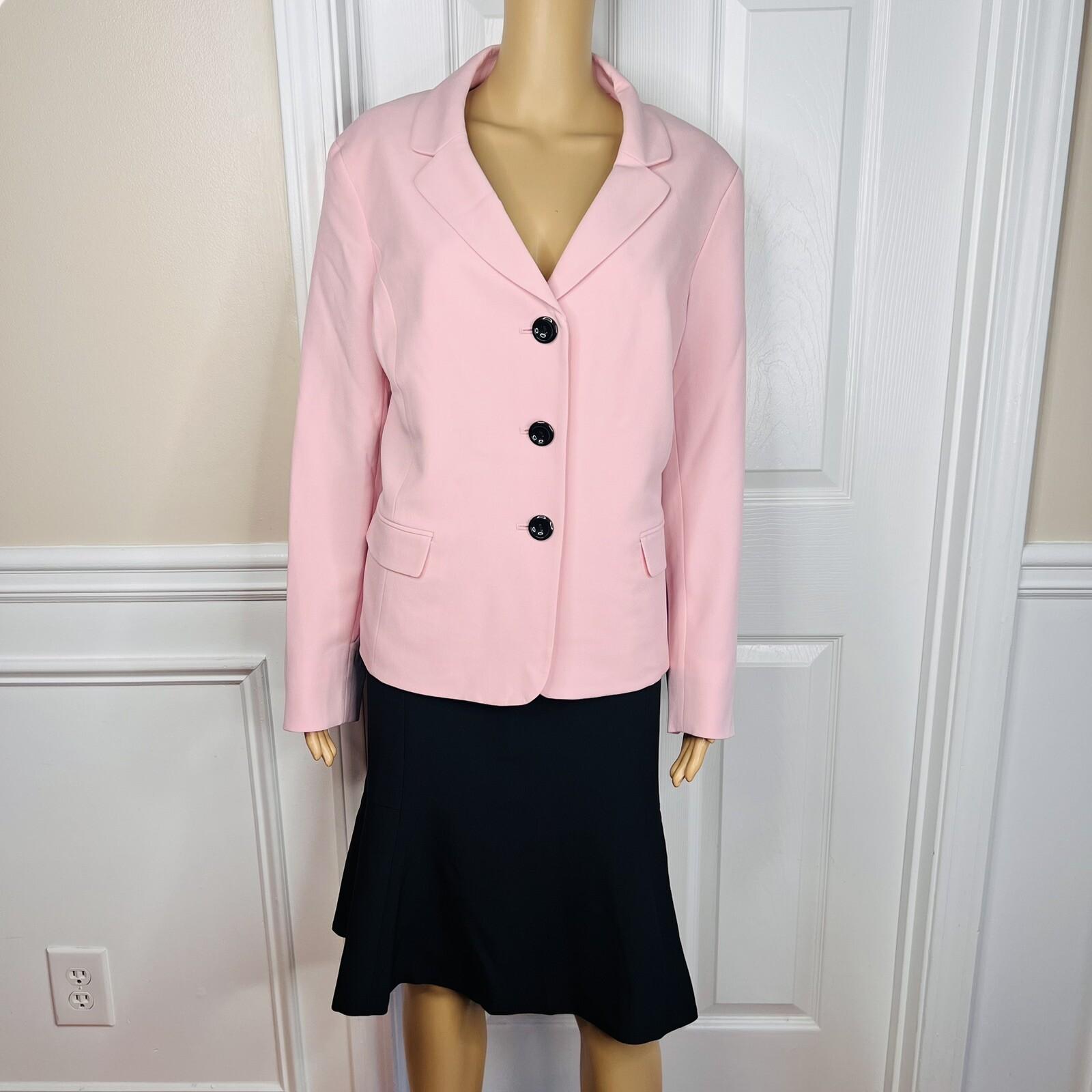 Le Suit Polyester Skirt Suit Size 18 Black Pink Notch Collar Flared Lined New