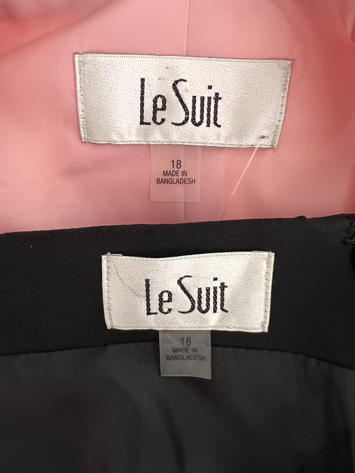 Le Suit Polyester Skirt Suit Size 18 Black Pink Notch Collar Flared Lined New