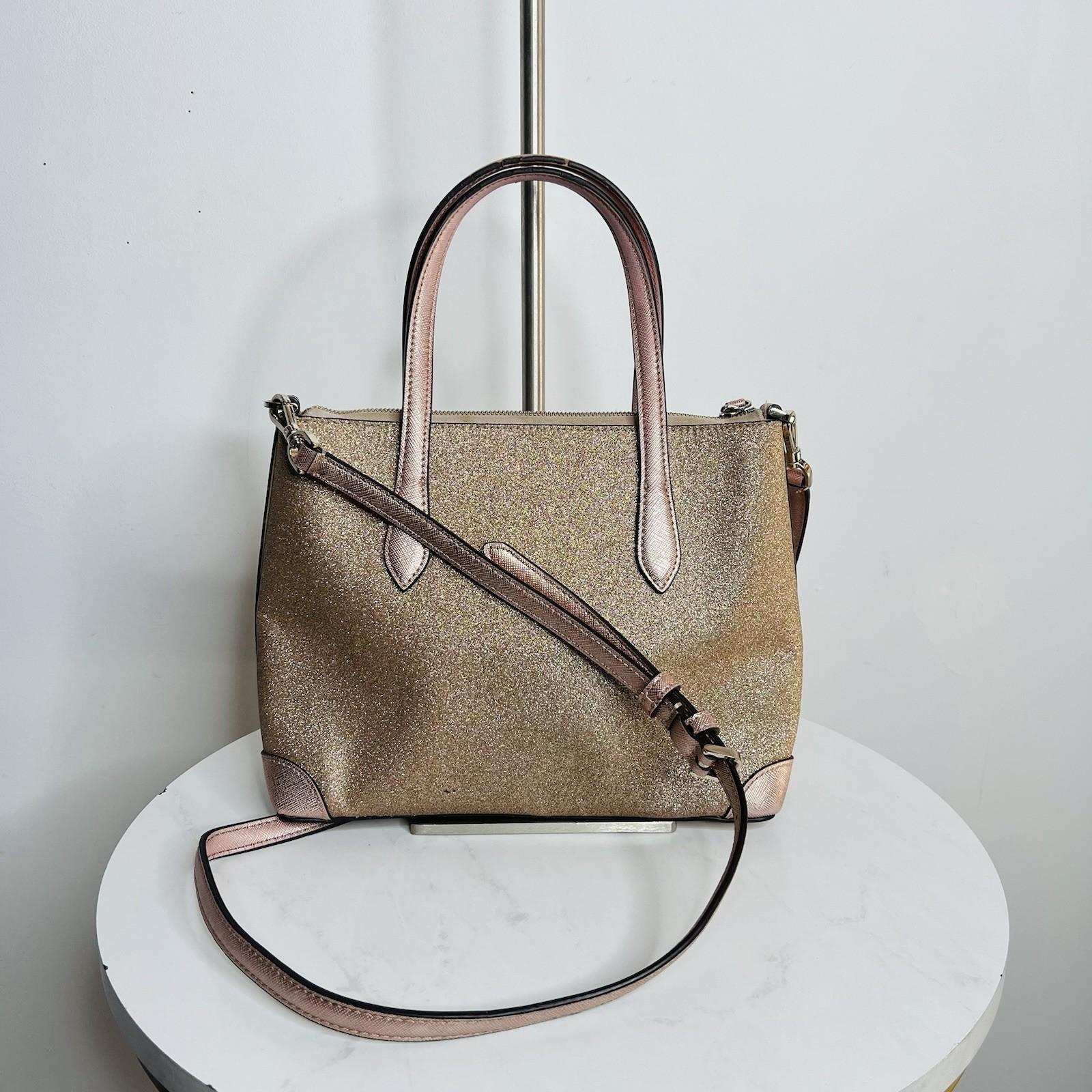 Kate Spade Shimmy Glitter  Satchel Crossbody Bag Medium Rose Gold