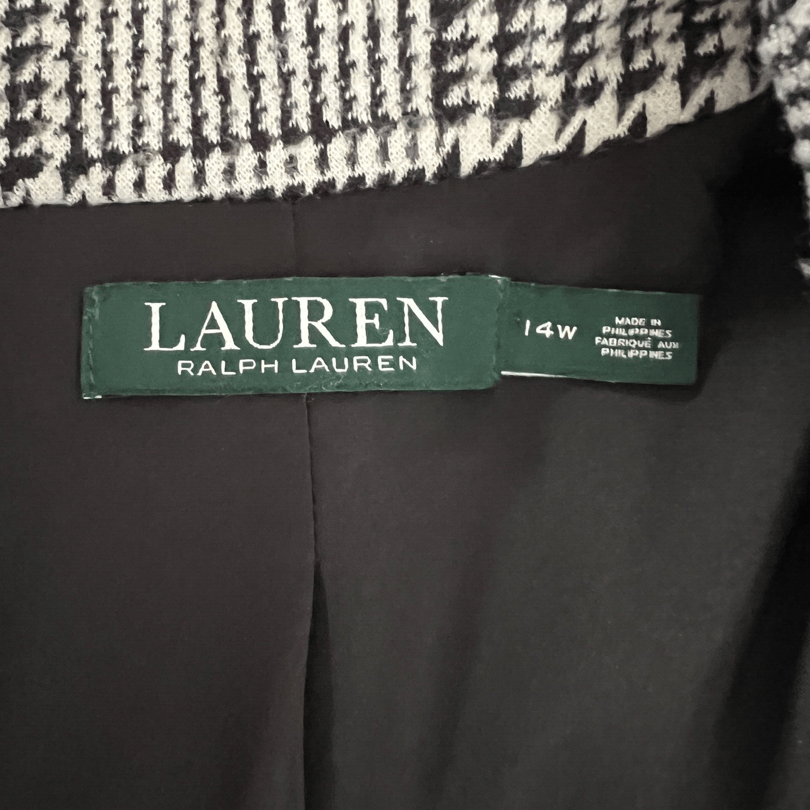 LAUREN RALPH LAUREN Women Blazer Jacket Size 14W Black White Knit Lined