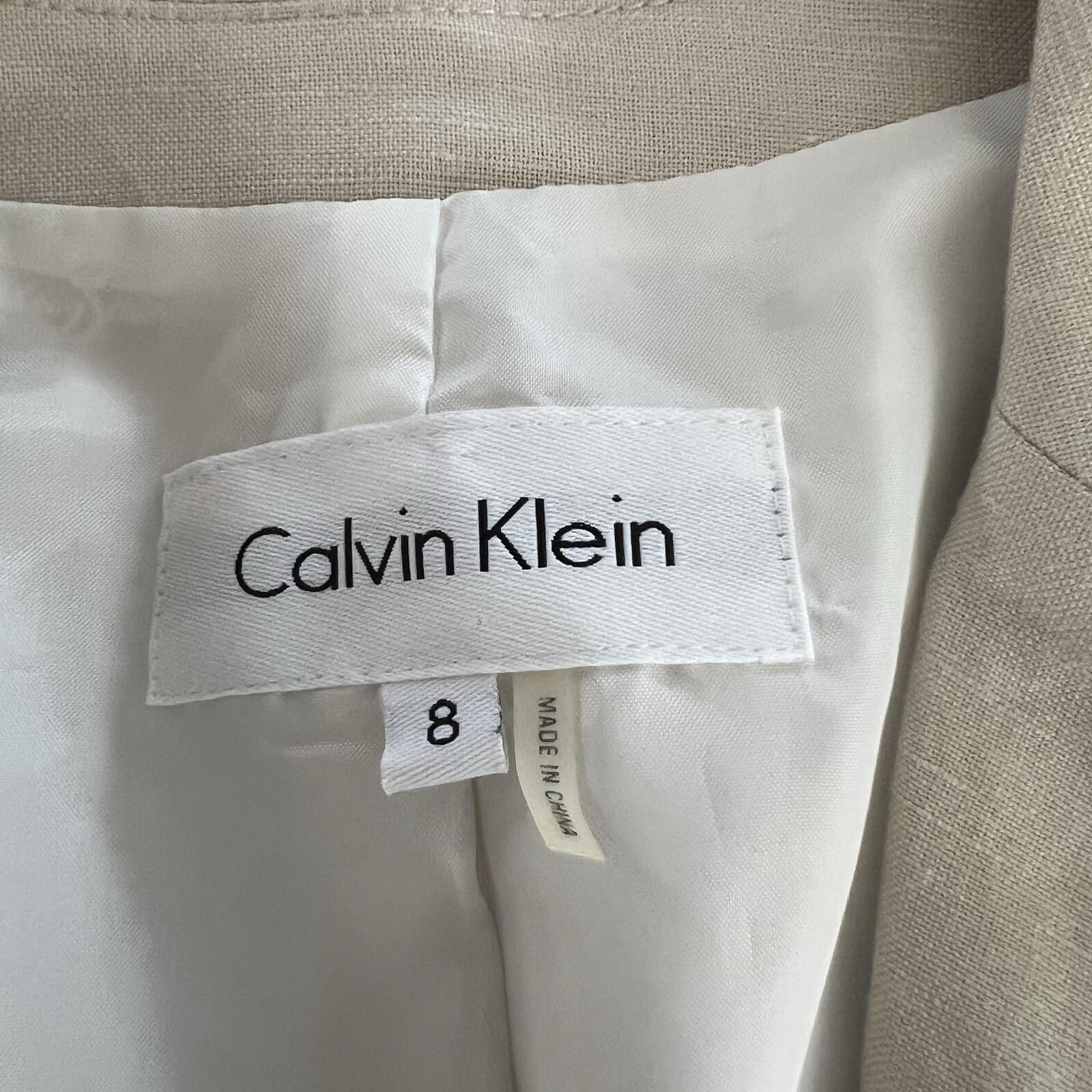 Calvin Klein Women Linen Rayon Blazer Size 8 Beige Lined Notch Collar New