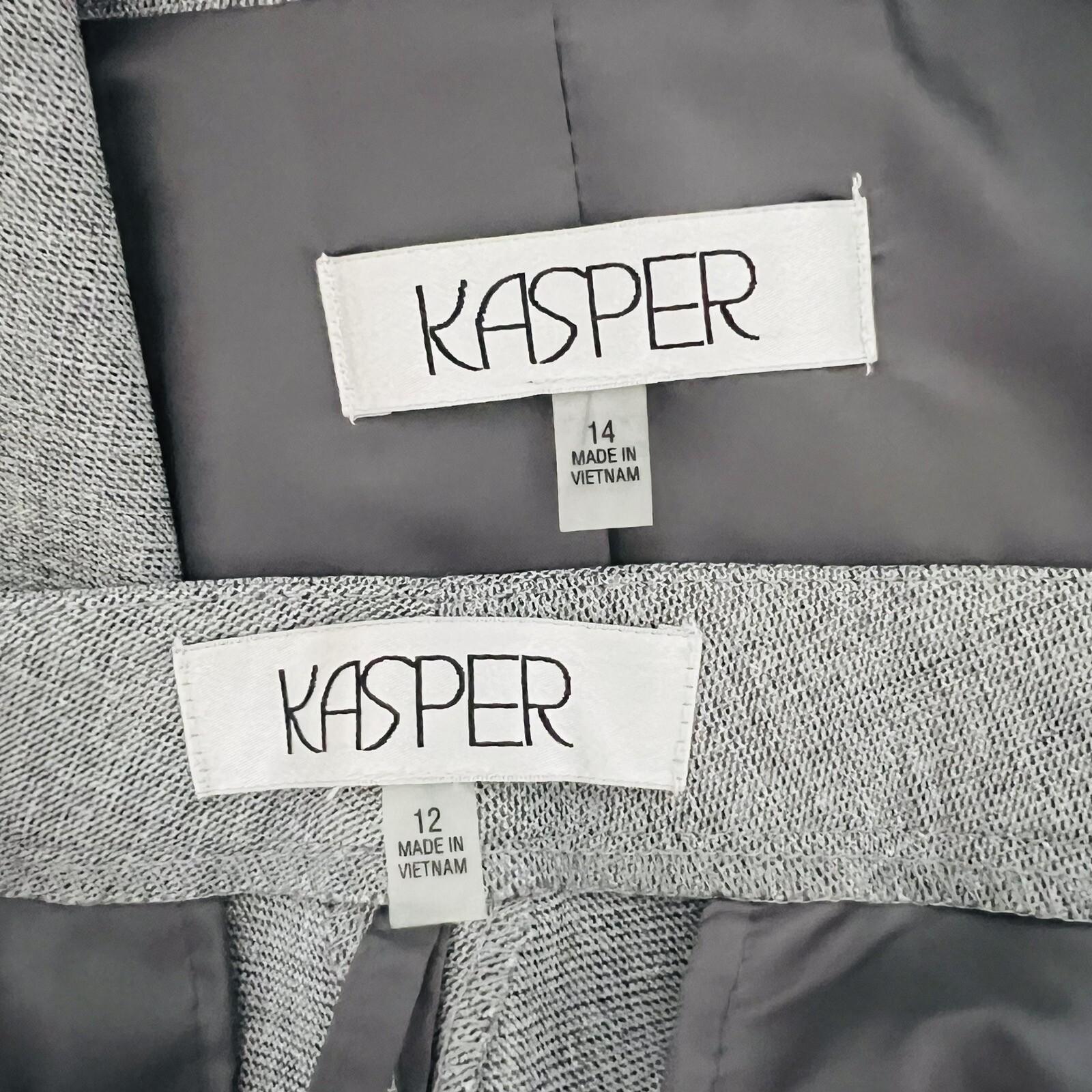 KASPER Polyester Pant 12 Suit 14 Gray Notch Collar Lined Career  2PC New