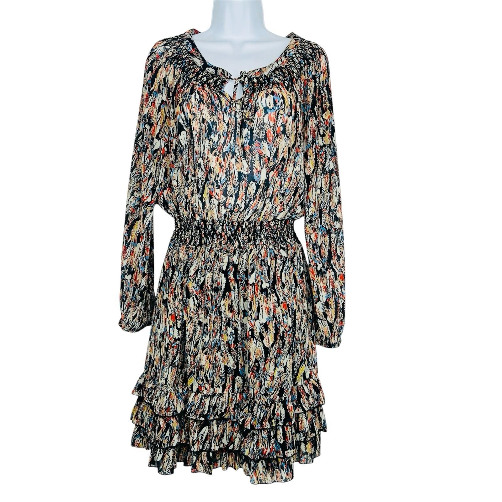 Scully smocked Stretch waist mini dress S cowgirl western boho tiered Feather