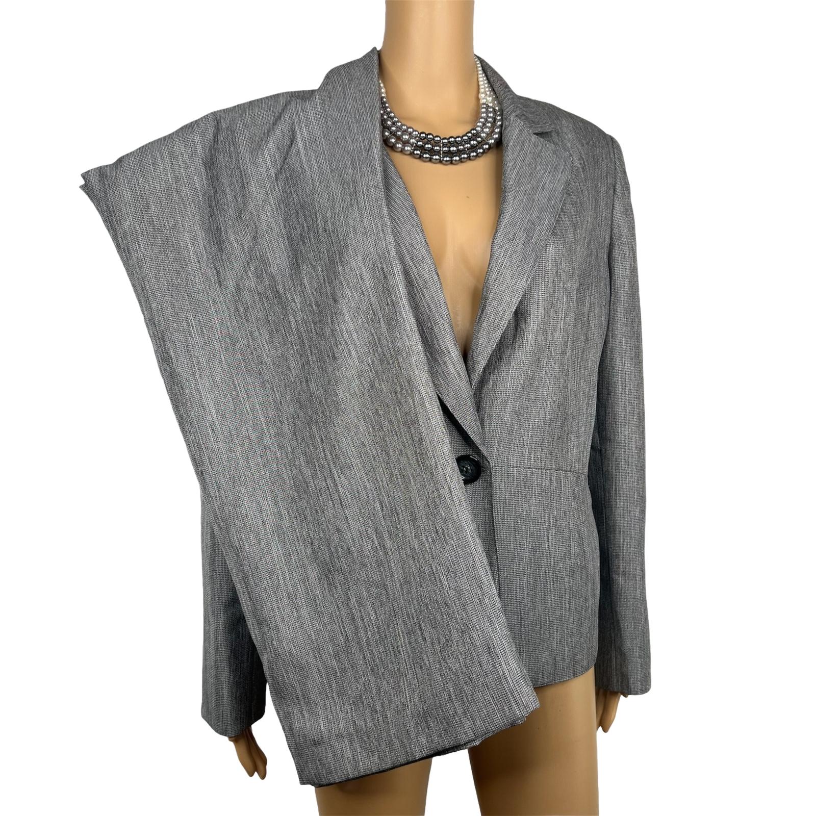 Le Suit Polyester Pant Suit Size 14 Lined Silver Gray 2 Piece Shiny New