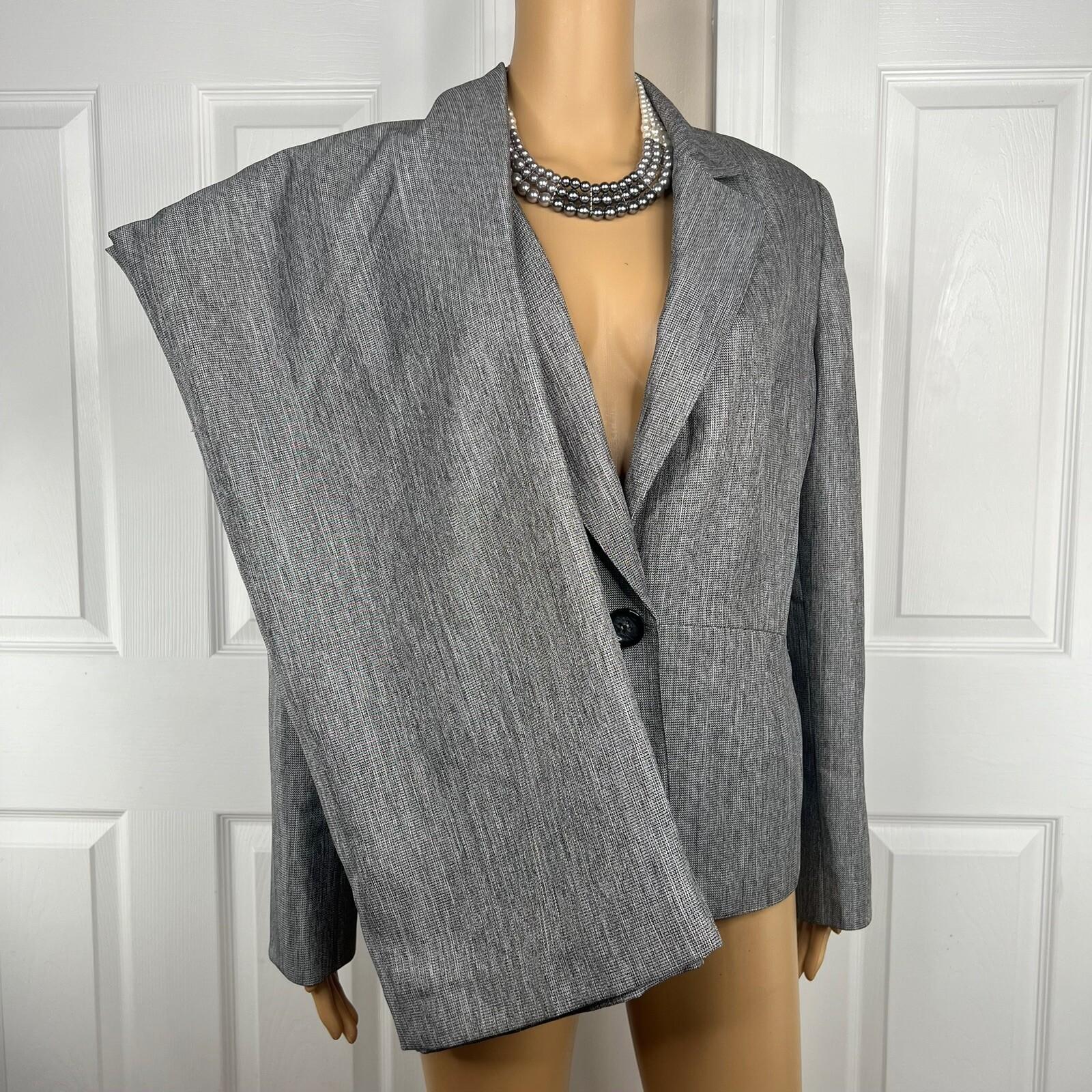 Le Suit Polyester Pant Suit Size 14 Lined Silver Gray 2 Piece Shiny New
