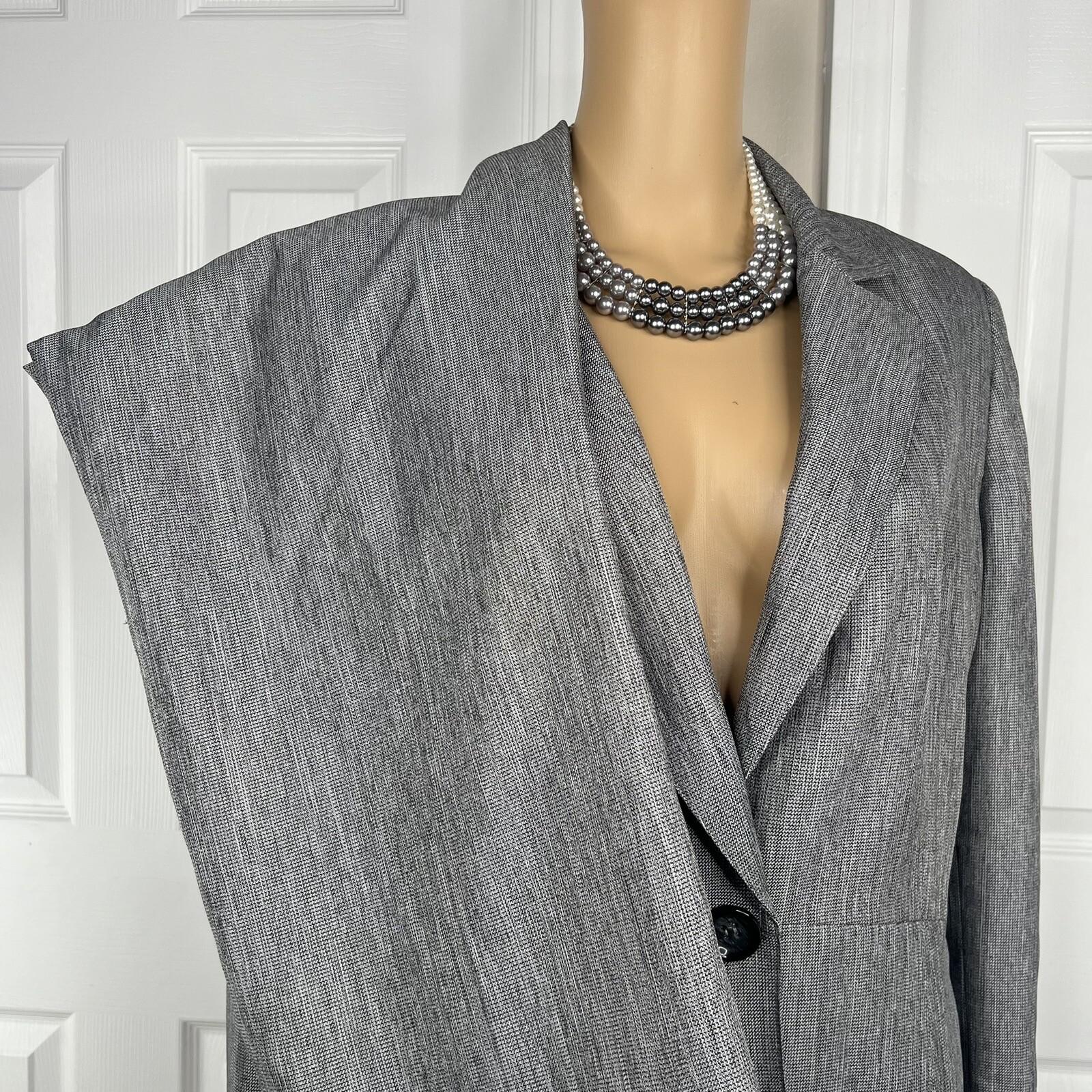 Le Suit Polyester Pant Suit Size 14 Lined Silver Gray 2 Piece Shiny New