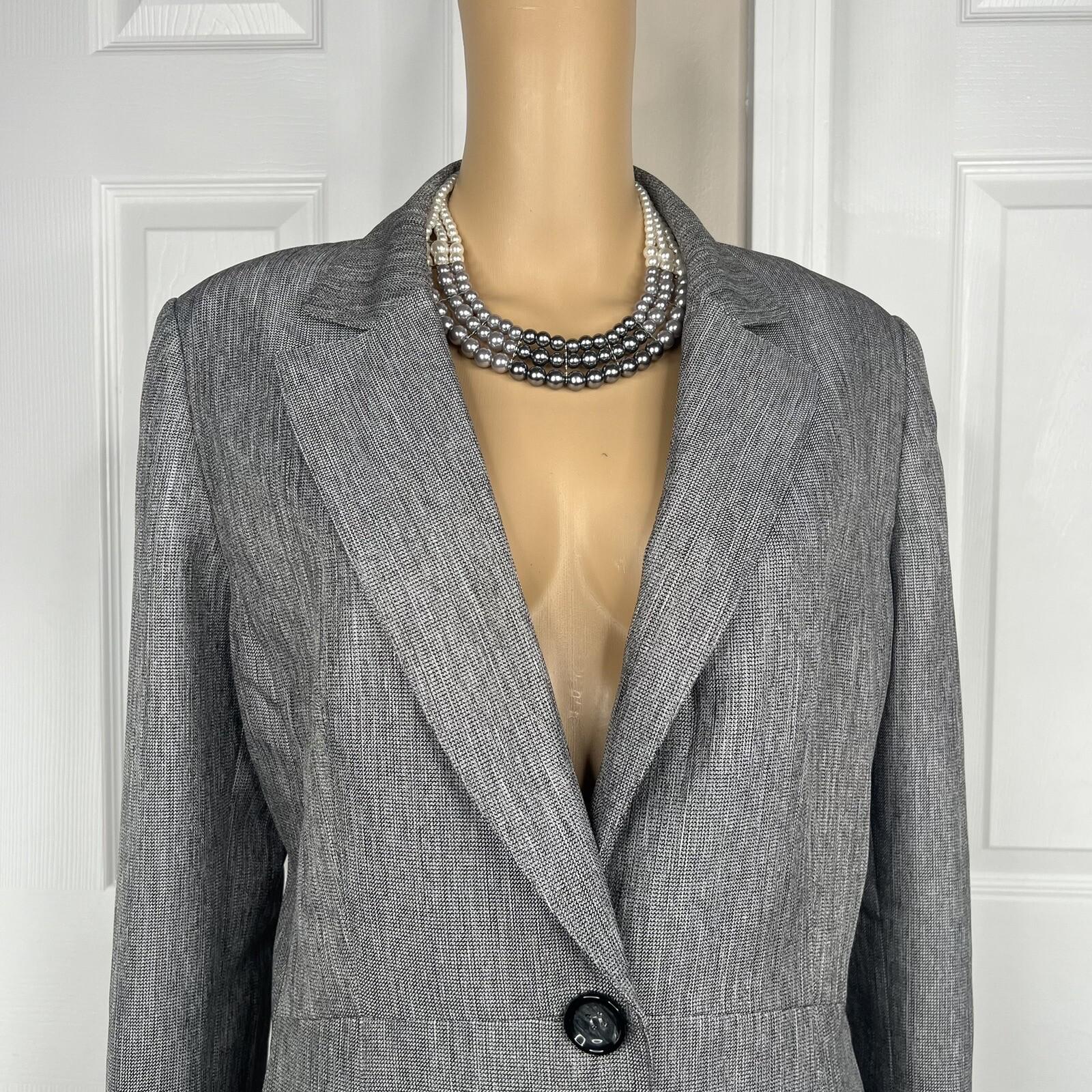 Le Suit Polyester Pant Suit Size 14 Lined Silver Gray 2 Piece Shiny New