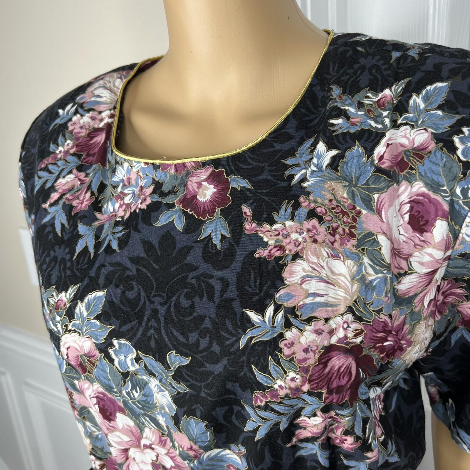 DBY USA Vintage 80s Cotton Rayon Dress Size 15/16 Floral Cowgirl Belted Pleated