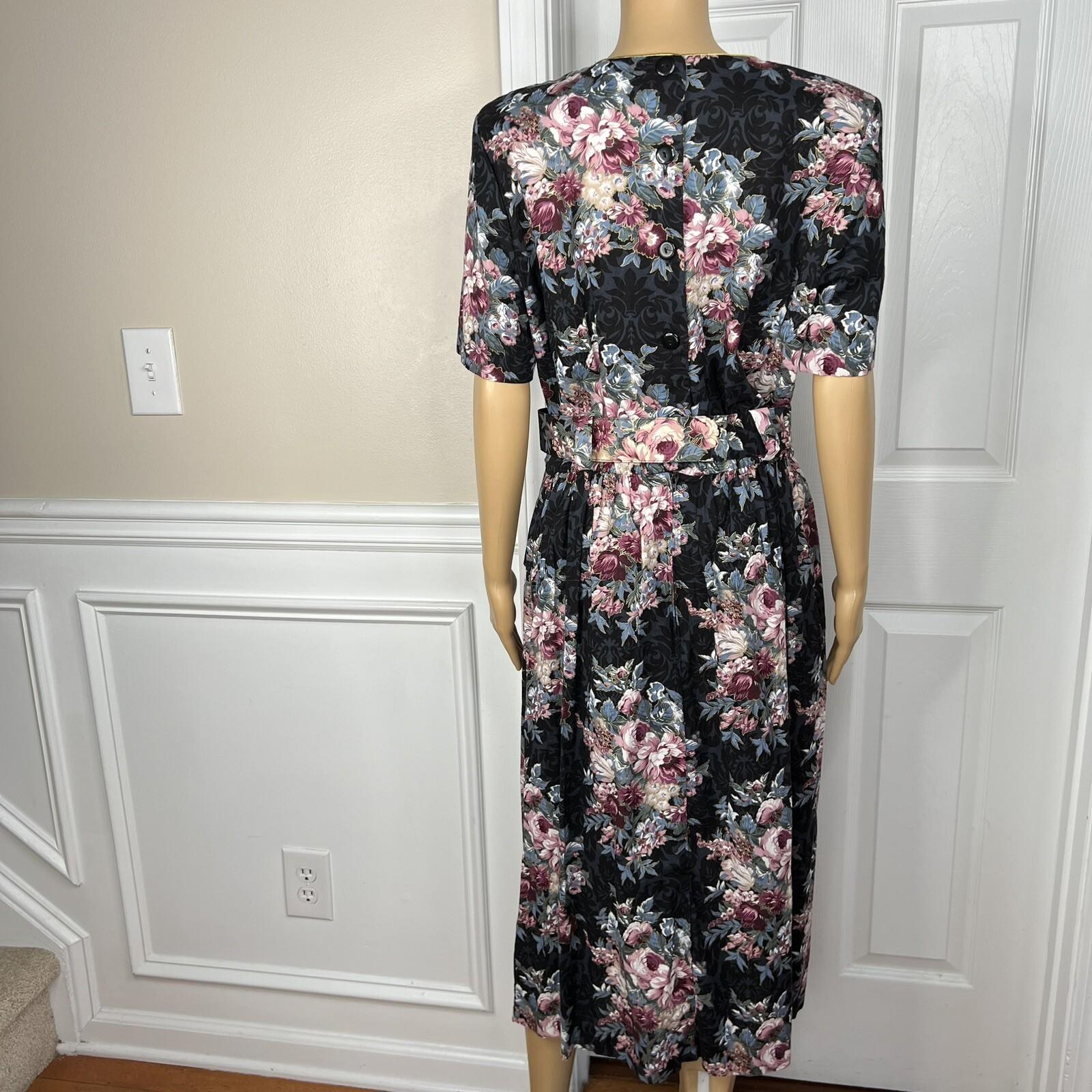 DBY USA Vintage 80s Cotton Rayon Dress Size 15/16 Floral Cowgirl Belted Pleated