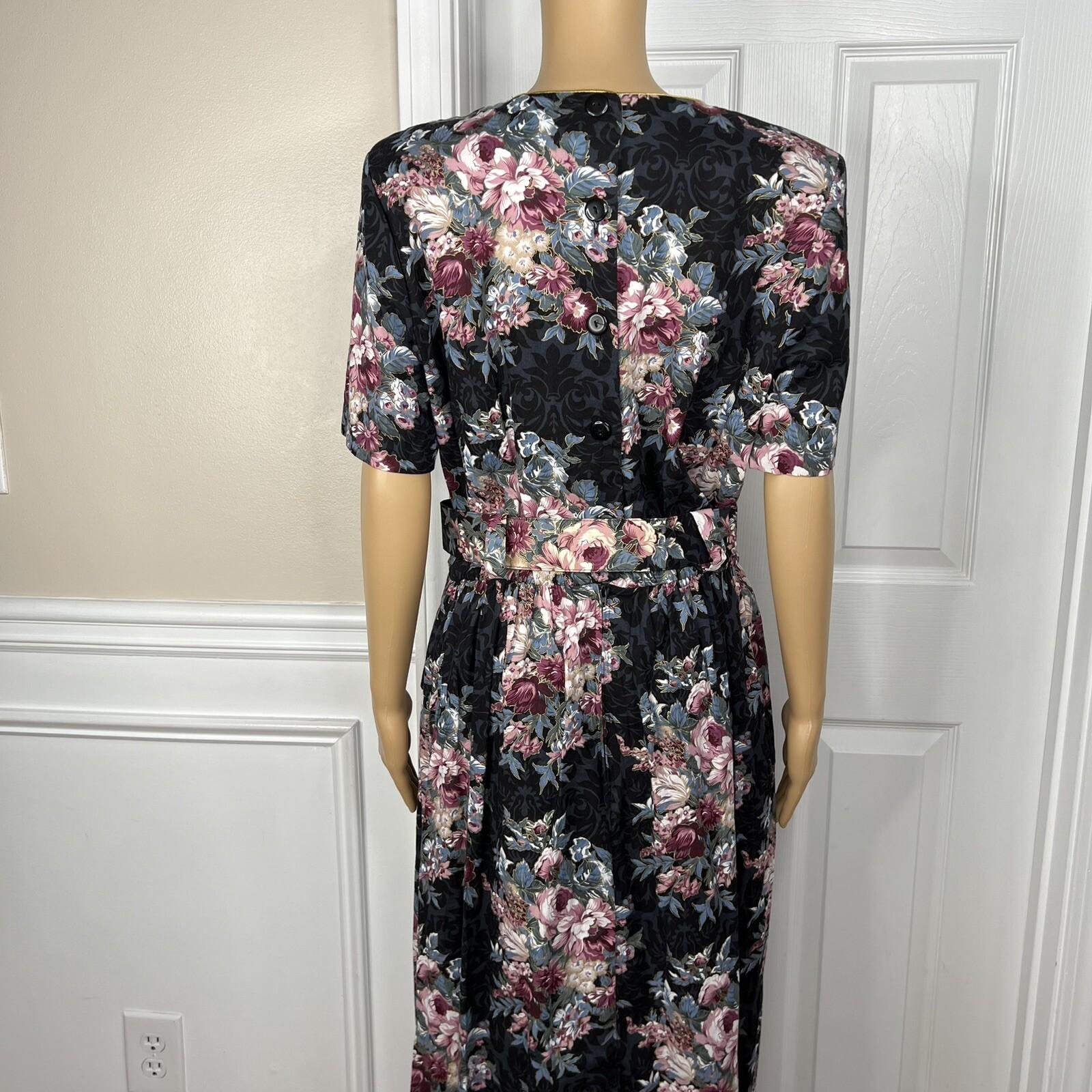 DBY USA Vintage 80s Cotton Rayon Dress Size 15/16 Floral Cowgirl Belted Pleated