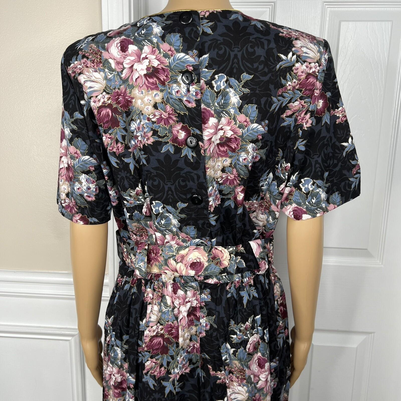 DBY USA Vintage 80s Cotton Rayon Dress Size 15/16 Floral Cowgirl Belted Pleated