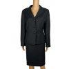 Suit Studio Women Polyester Skirt Suit Size 12P Black Notch Collar Lined 2PC