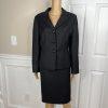 Suit Studio Women Polyester Skirt Suit Size 12P Black Notch Collar Lined 2PC